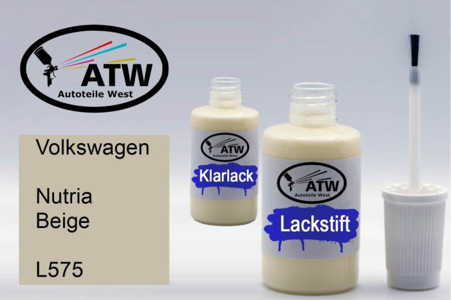 Volkswagen, Nutria Beige, L575: 20ml Lackstift + 20ml Klarlack - Set, von ATW Autoteile West.